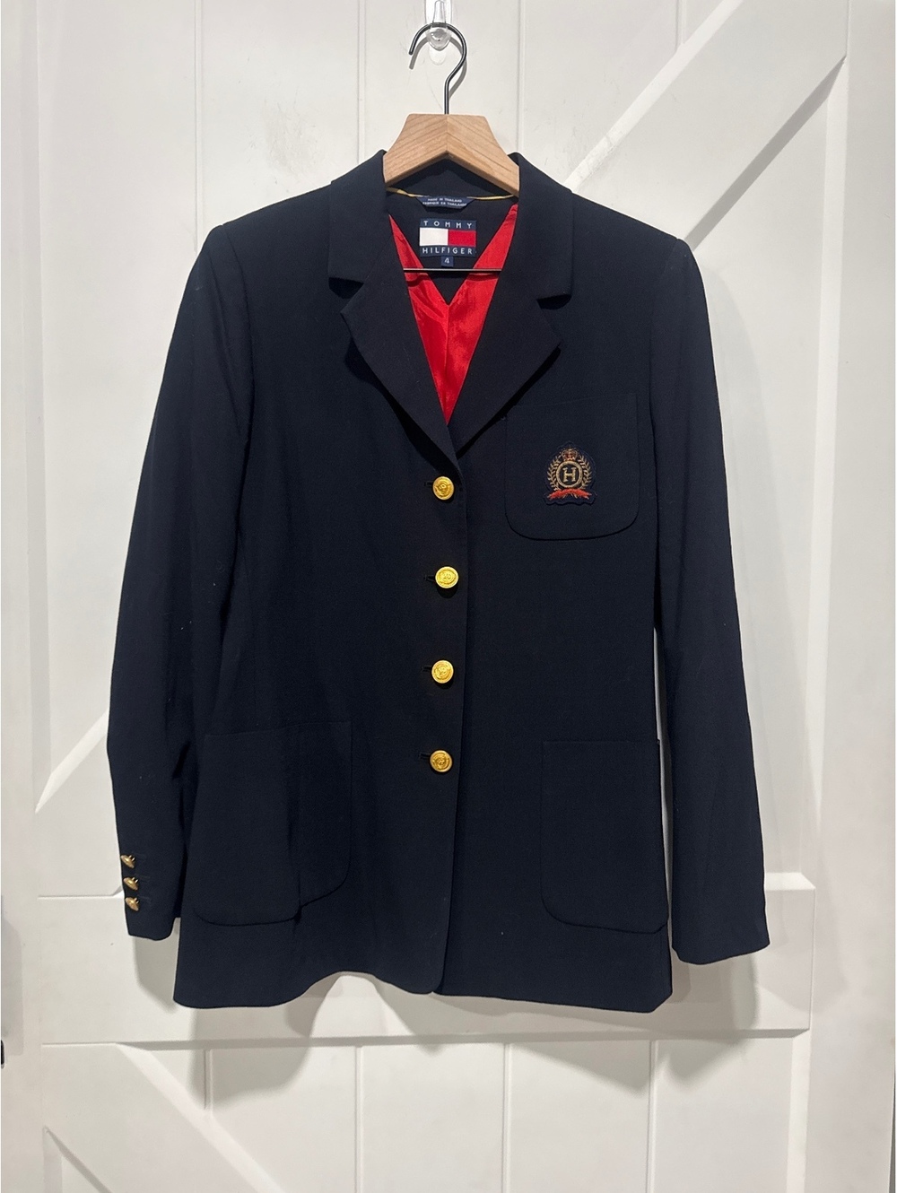 Vintage Tommy Hilfiger Women's Wool Blend Navy Blue "Schoolboy" Club Blazer, 4